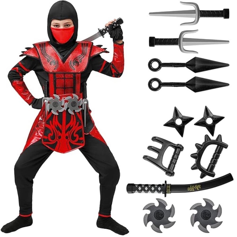 Spooktacular Creations Deluxe Red Ninja Costume Kids Small 5-7 Missing Belt NEW